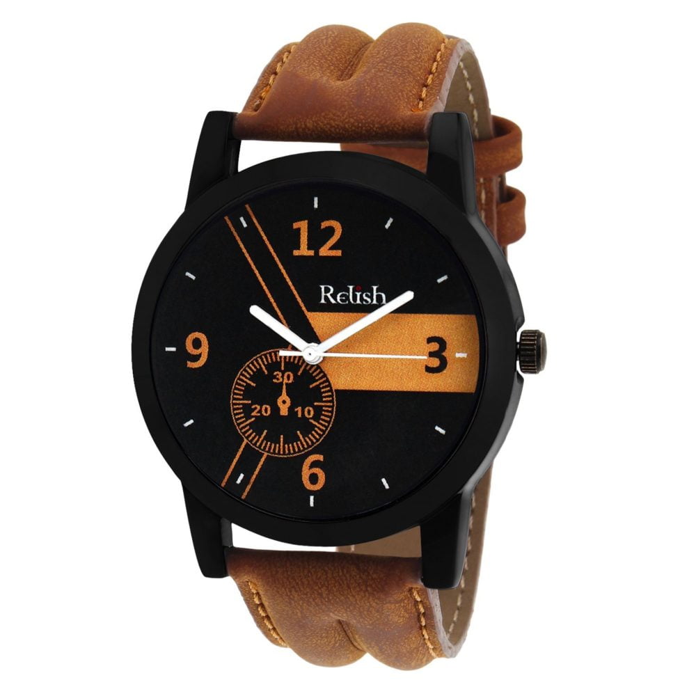 Casual Analogue Tan Leather Strap Multicolour Dial Mens Watch
