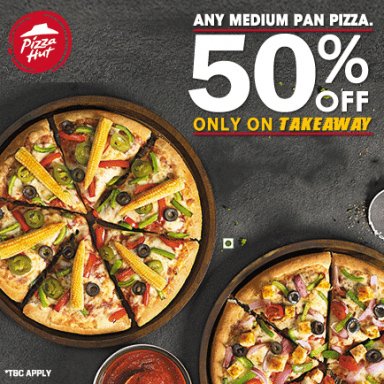 Get 50 off on Pizzahuts any pizza Everyday