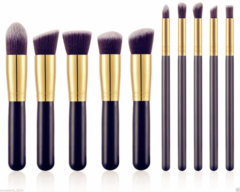 Premium Kabuki Makeup Brush Set 10 Brushes Storage Pouch