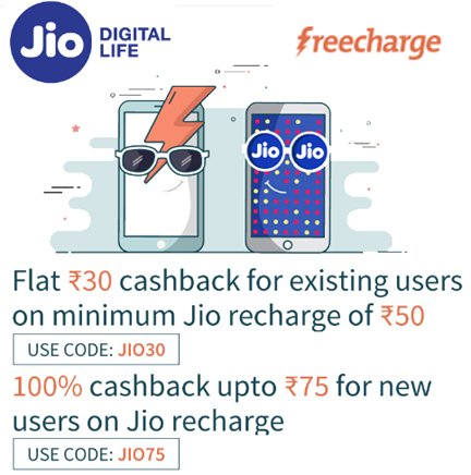 Freechare Upto 100 Cashback on Jio Recharge