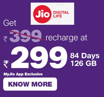 Jio 3 GB Data Per Day Rs. 100 Cashback Offer