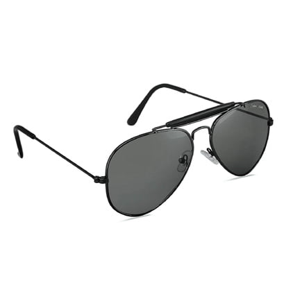 Silver Kartz Classic Double Bar Black Aviator Sunglasses