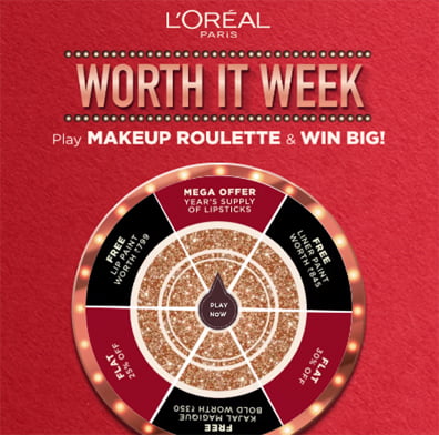 Play L'oreal Paris Wheel Game & win Exciting Prizes