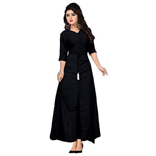 param mart womens long sleeve v neck full stitch cotton a line kurti black